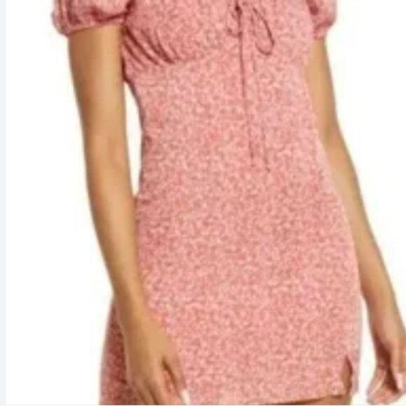 Bp. Pink Multi Floral Dress With Puff Sleeves & Tie Detail 1X‎ - Picture 5 of 5